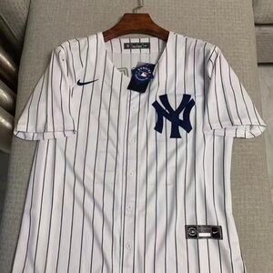 Nike Men's White and Navy Pinstripe Jersey